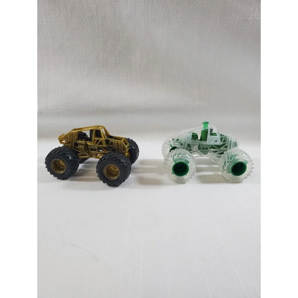 2 Hot Wheels Monster Truck Chassis Gold + Clear Green Skeleton Frame Loose-PARTS